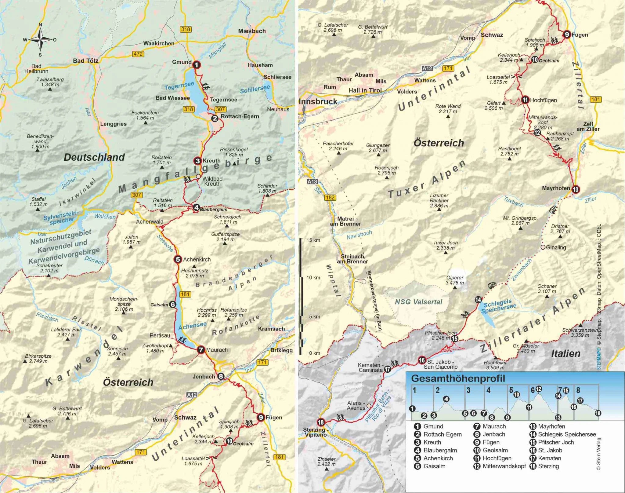 Wandelgids Tegernsee - Sterzing über die Alpen in 8 Etappen (435)