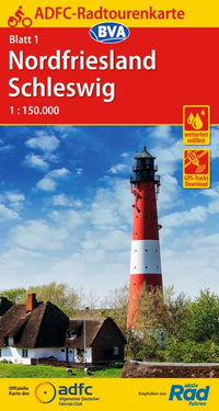 Cycling map ADFC Radtourenkarte 1 Nordfriesland/Schleswig 1:150,000 (2019)