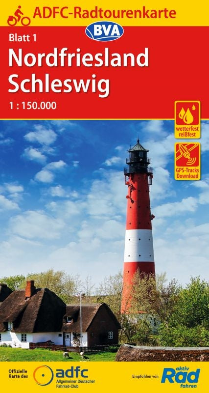 Cycling map ADFC Radtourenkarte 1 Nordfriesland/Schleswig 1:150,000 (2019)