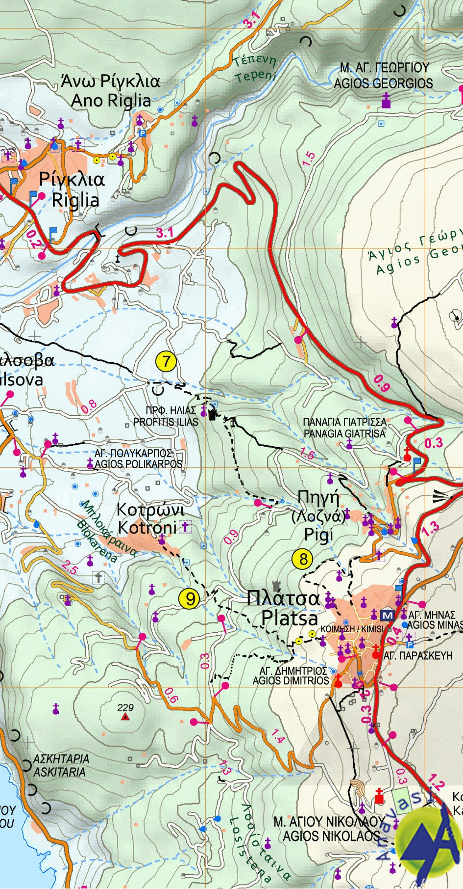 Hiking map Greece Topo 1:22,000 Exo Mani (Verga-Kardamyli-Trachila) 8.10 (2018)