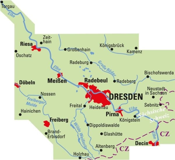 Bicycle map BVA-ADFC Regionalkarte Dresden and Environment 1:75,000 (6.A 2018)